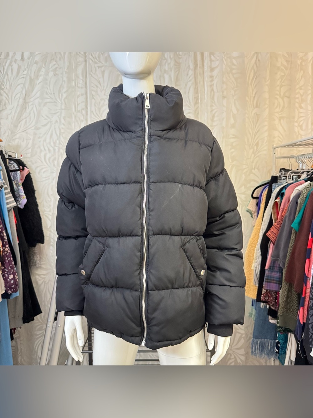 H&M Adult Black Puffer Jacket - Warm Quilted Coat